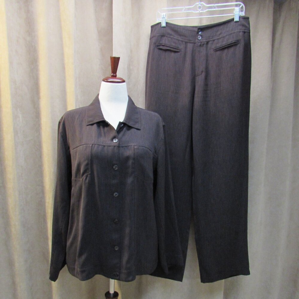 Chicos Dark Brown Pantsuit Jacket/Trousers Set Chicos Size 2 (Large/12)